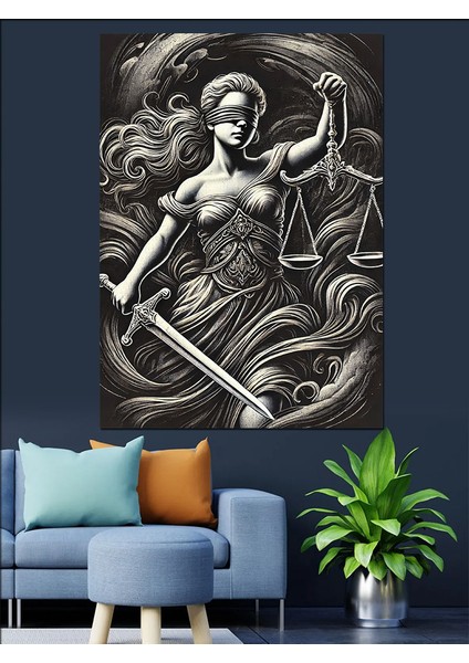 Adalet Tanrıçası Tasviri Dekoratif Kanvas - Mdf Ahşap Tablo fırsatları