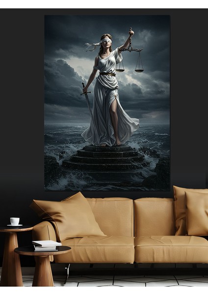 Adalet Tanrıçası Tasviri Dekoratif Kanvas - Mdf Ahşap Tablo