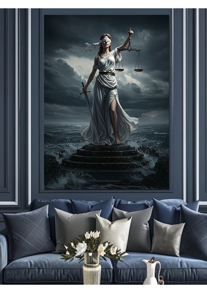 Adalet Tanrıçası Tasviri Dekoratif Kanvas - Mdf Ahşap Tablo fiyatları