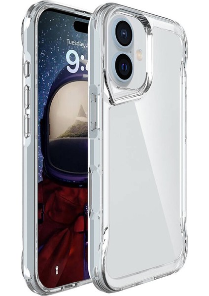 iPhone 16 Plus ile Uyumlu Gladia Serisi Kamera Köşe Korumalı Sert Plastik Şeffaf Kılıf