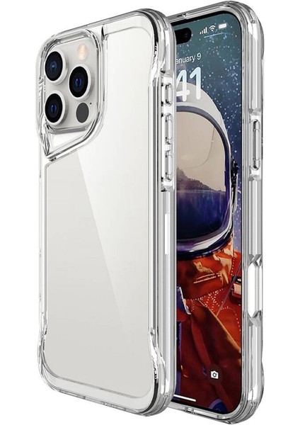 iPhone 16 Pro ile Uyumlu Gladia Serisi Kamera Köşe Korumalı Sert Plastik Şeffaf Kılıf