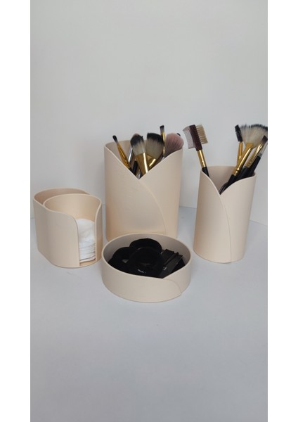 4 Lü Set Makyaj Organizer Düzenleyici Kemik Beyazı