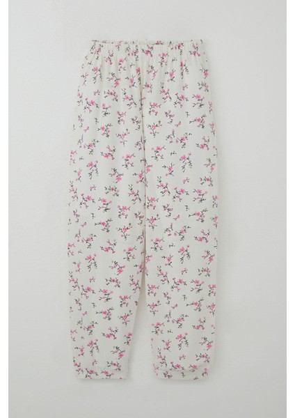 Kız Çocuk Pijama Takımı Çiçek Baharı 4-8 Yaş, Ekru