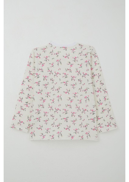 Kız Çocuk Pijama Takımı Çiçek Baharı 4-8 Yaş, Ekru