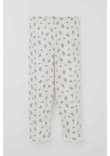 Kız Bebek Pijama Takımı Çiçek Desenli Omuzu Düğmeli 9 Ay-3 Yaş, Ekru