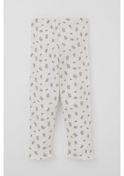 Kız Bebek Pijama Takımı Çiçek Desenli Omuzu Düğmeli 9 Ay-3 Yaş, Ekru