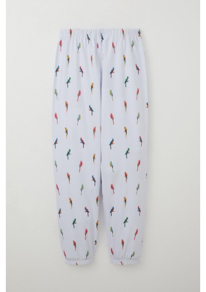 Kız Çocuk Pijama Takımı Papağan Neşesi 9-12 Yaş, Beyaz