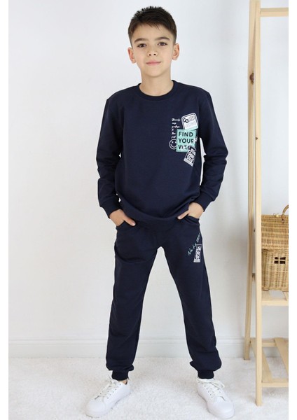 Erkek Çocuk Eşofman Takım Slogan Temalı Yazı Baskılı 6-12 Yaş, Lacivert