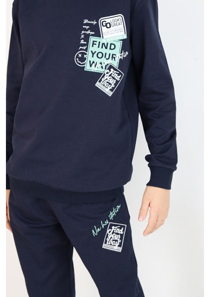 Erkek Çocuk Eşofman Takım Slogan Temalı Yazı Baskılı 6-12 Yaş, Lacivert modelleri