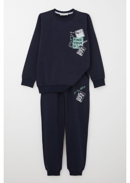 Erkek Çocuk Eşofman Takım Slogan Temalı Yazı Baskılı 6-12 Yaş, Lacivert fırsatları