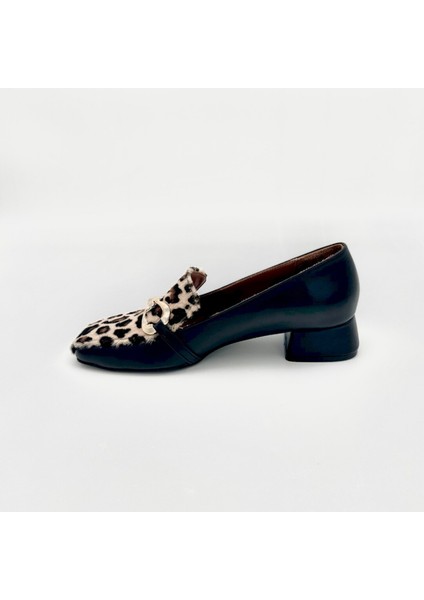 Deri Leopar Desenli Kadın Topuklu Loafer fiyatları