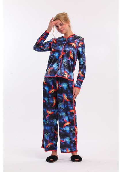 Kadın Anka Kuşu Desenli Saten Pijama