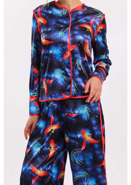 Kadın Anka Kuşu Desenli Saten Pijama