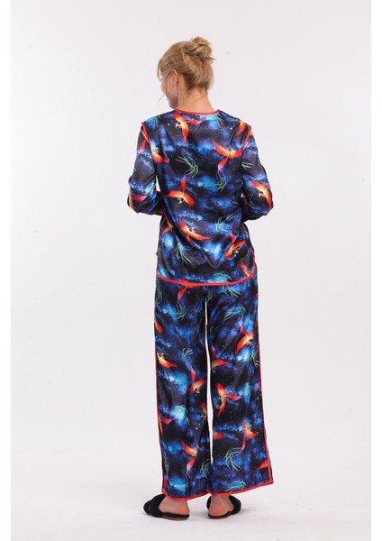 Kadın Anka Kuşu Desenli Saten Pijama