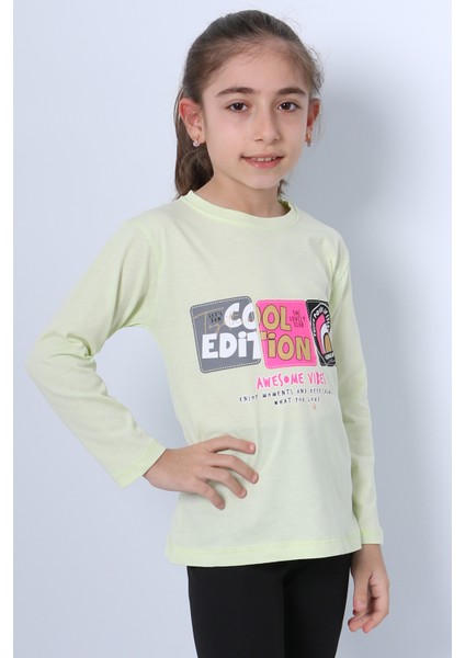 Kız Çocuk Uzun Kollu Tshirt 4 Mevsim Bisiklet Yaka Cool Edition Baskılı D45