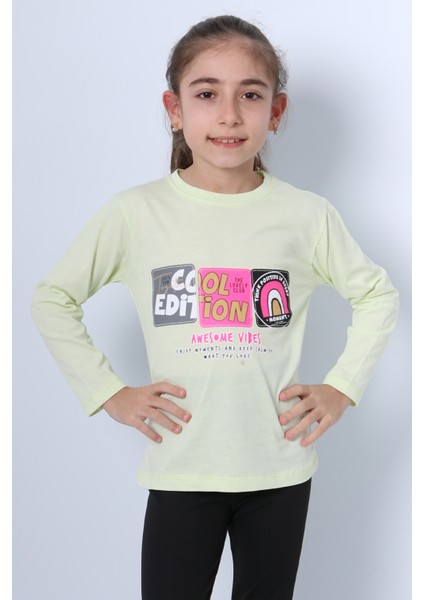 Kız Çocuk Uzun Kollu Tshirt 4 Mevsim Bisiklet Yaka Cool Edition Baskılı D45 modelleri