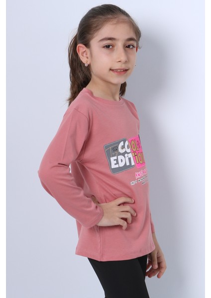 Kız Çocuk Uzun Kollu Tshirt 4 Mevsim Bisiklet Yaka Cool Edition Baskılı D45 fırsatları