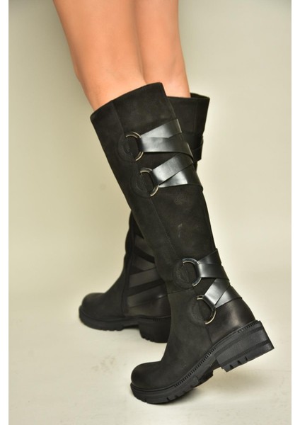 T654047201 Siyah Nubuk Kadın Çizme