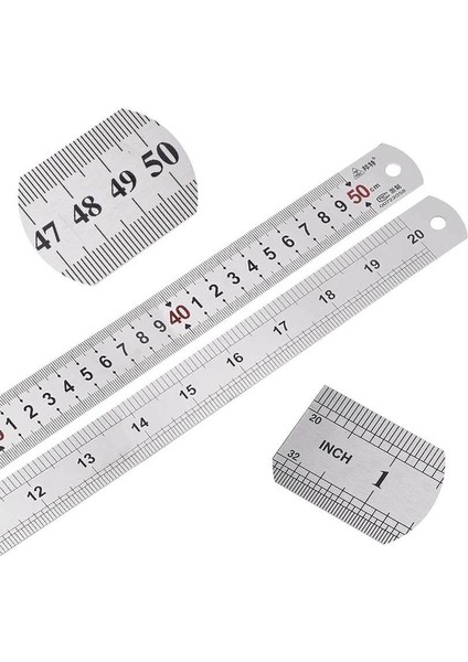 50CM ( 20 Inch ) - Çift Taraflı Paslanmaz Çelik Metal Cetvel - Kalınlık 1mm