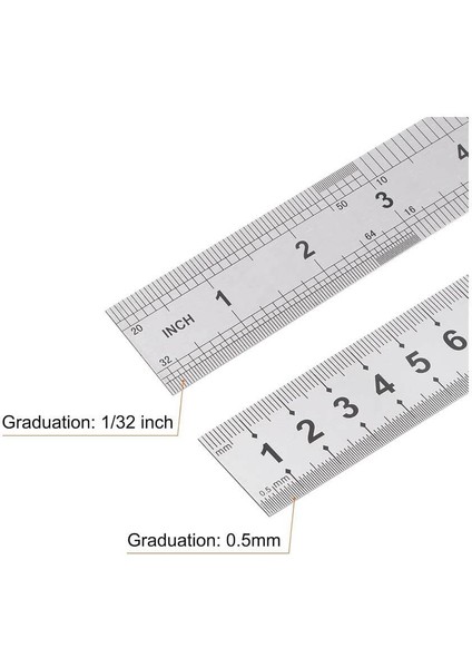 50CM ( 20 Inch ) - Çift Taraflı Paslanmaz Çelik Metal Cetvel - Kalınlık 1mm