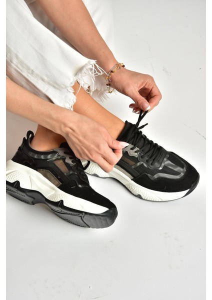 U973568209 Siyah Kalın Tabanlı Spor Ayakkabı Sneakers fırsatları