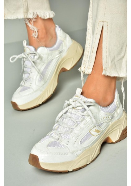 U312414209 Beyaz Kalın Tabanlı Spor Ayakkabı Sneakers