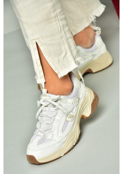 U312414209 Beyaz Kalın Tabanlı Spor Ayakkabı Sneakers