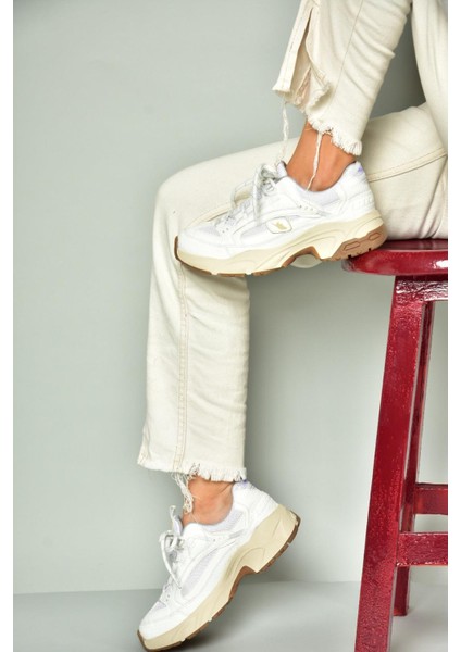 U312414209 Beyaz Kalın Tabanlı Spor Ayakkabı Sneakers