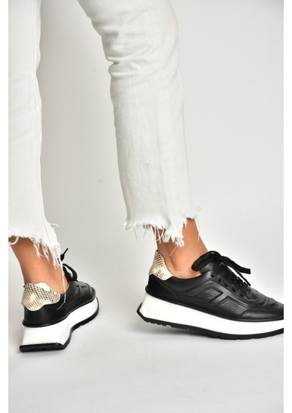 U555605603 Siyah Kalın Tabanlı Spor Ayakkabı Sneakers