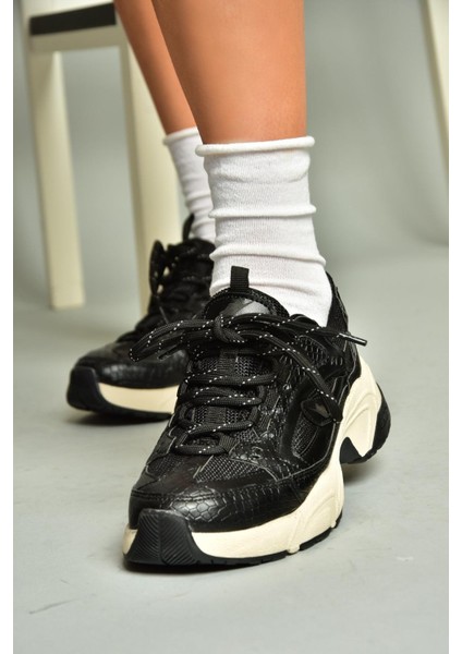 U312414209 Siyah Kalın Tabanlı Spor Ayakkabı Sneakers