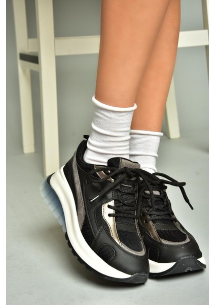 U973213809 Siyah Kalın Tabanlı Spor Ayakkabı Sneakers