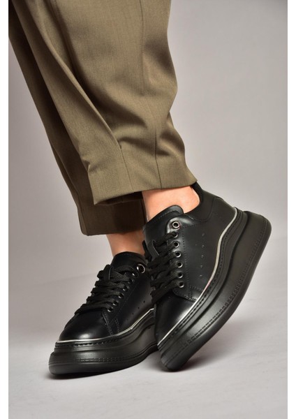 T820664009 Siyah Kalın Tabanlı Spor Ayakkabı Sneakers