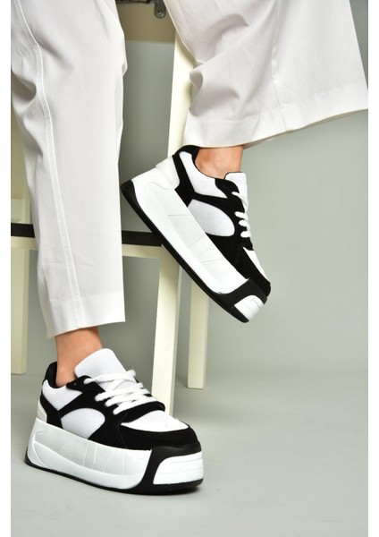 U973219002 Siyah/beyaz Kalın Tabanlı Spor Ayakkabı Sneakers