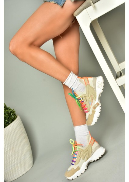 U602602502 Bej Süet Kadın Spor Ayakkabı Sneakers