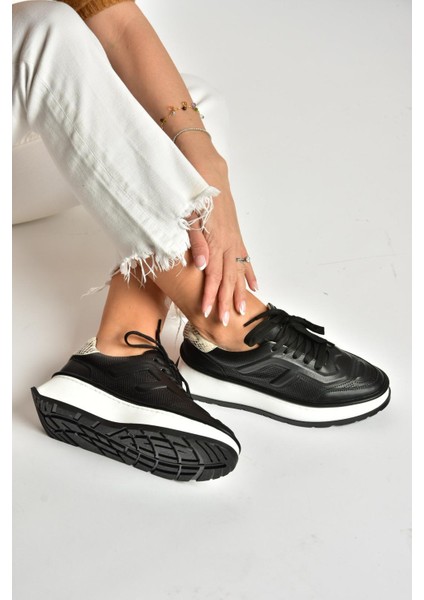 U555605603 Siyah Kalın Tabanlı Spor Ayakkabı Sneakers fırsatları