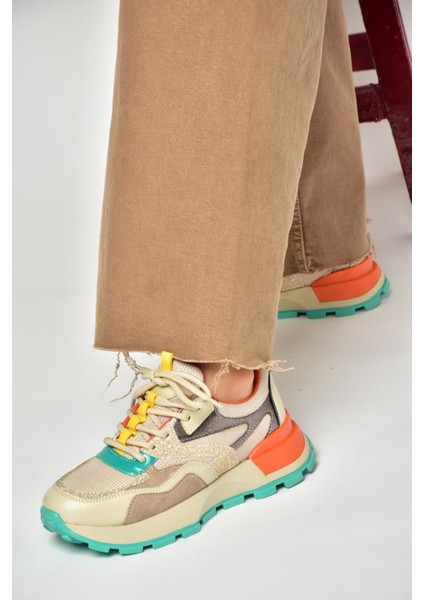 S312214109 Bej Kalın Tabanlı Spor Ayakkabı Sneakers modelleri