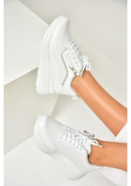 U702020709 Beyaz Kalın Tabanlı Spor Ayakkabı Sneakers