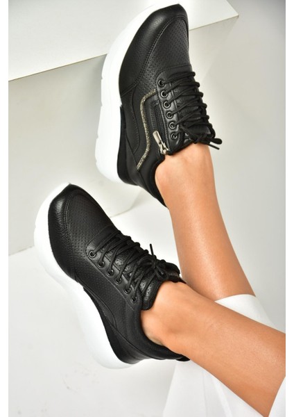 U702020709 Siyah Kalın Tabanlı Spor Ayakkabı Sneakers