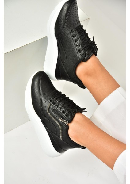 U702020709 Siyah Kalın Tabanlı Spor Ayakkabı Sneakers modelleri