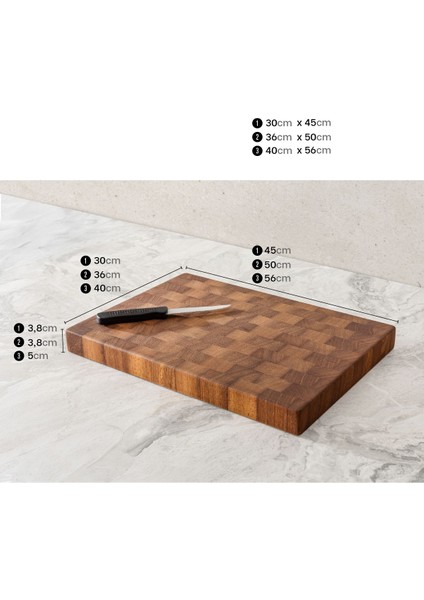 End Grain Ireko El Yapımı Ahşap Kesme Tahtası | 30X45X3,8 cm Sunum, Servis ve Dekoratif Kullanım