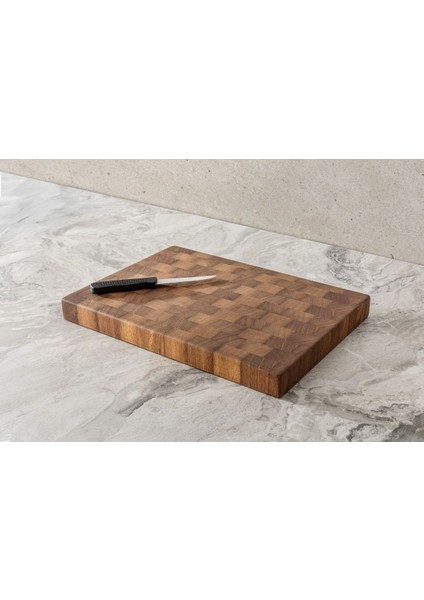 End Grain Ireko El Yapımı Ahşap Kesme Tahtası | 30X45X3,8 cm Sunum, Servis ve Dekoratif Kullanım