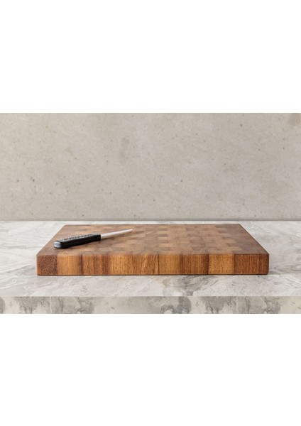 End Grain Ireko El Yapımı Ahşap Kesme Tahtası | 30X45X3,8 cm Sunum, Servis ve Dekoratif Kullanım