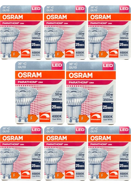(8 adet) Ledvance 4,5W (50W) 4000K (Gün Işığı) Dim Edilebilir GU10 DUYLU LED Spot Ampul