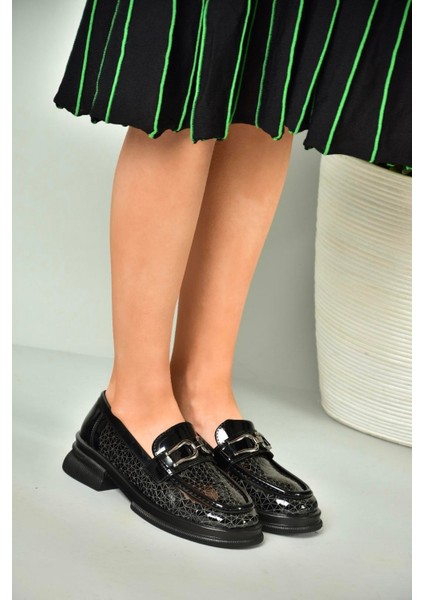 U704126508 Siyah Rugan Loafer Makosen Kadın Ayakkabı modelleri