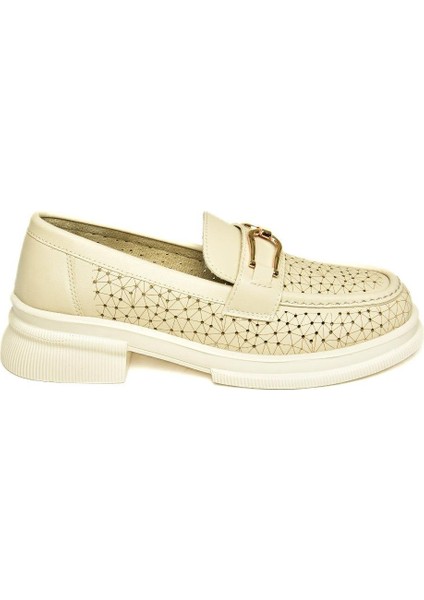 U704126509 Bej Loafer Makosen Kadın Ayakkabı