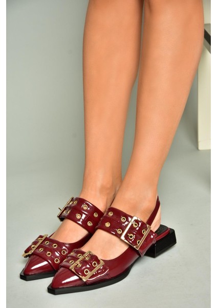 U518600108 Bordo Rugan Alçak Topuklu Kadın Ayakkabı fırsatları
