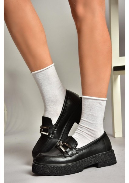 T996198409 Siyah Kalın Tabanlı Makosen Kadın Ayakkabı