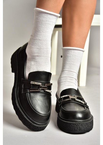 T996198409 Siyah Kalın Tabanlı Makosen Kadın Ayakkabı fiyatları