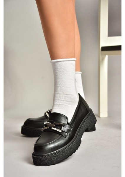 T996198409 Siyah Kalın Tabanlı Makosen Kadın Ayakkabı indirimleri