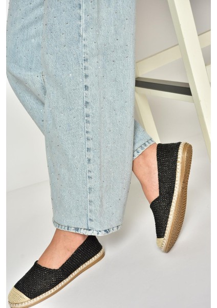 D280250017 Siyah Hasır Günlük Kadın Ayakkabı